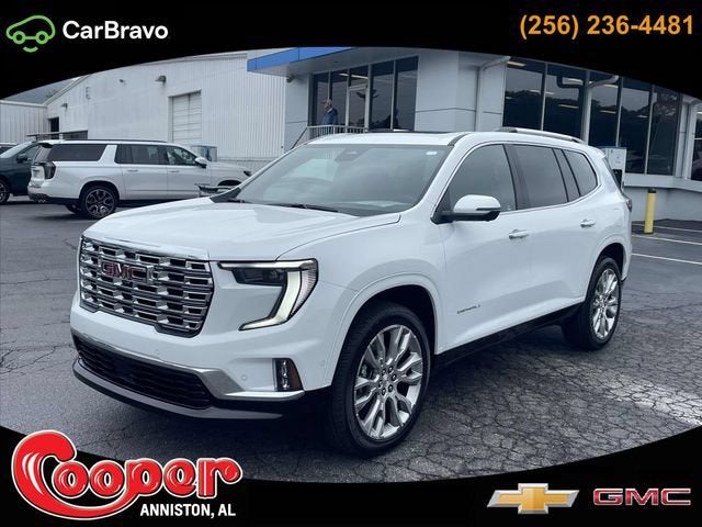 2026 GMC Acadia Denali in Summit White — front three-quarter view