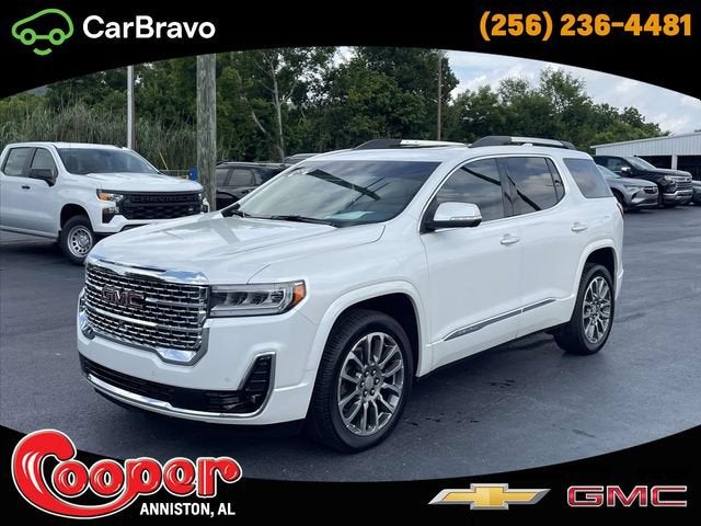 2021 GMC Acadia Denali in White Frost Tricoat — front three-quarter view