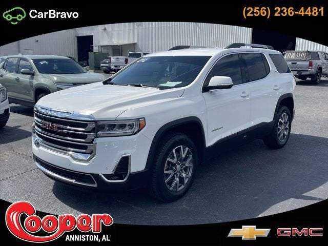 2023 GMC Acadia SLT in Summit White — front three-quarter view
