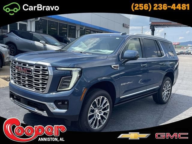 2026 GMC Yukon Denali in Downpour Metallic — front three-quarter view